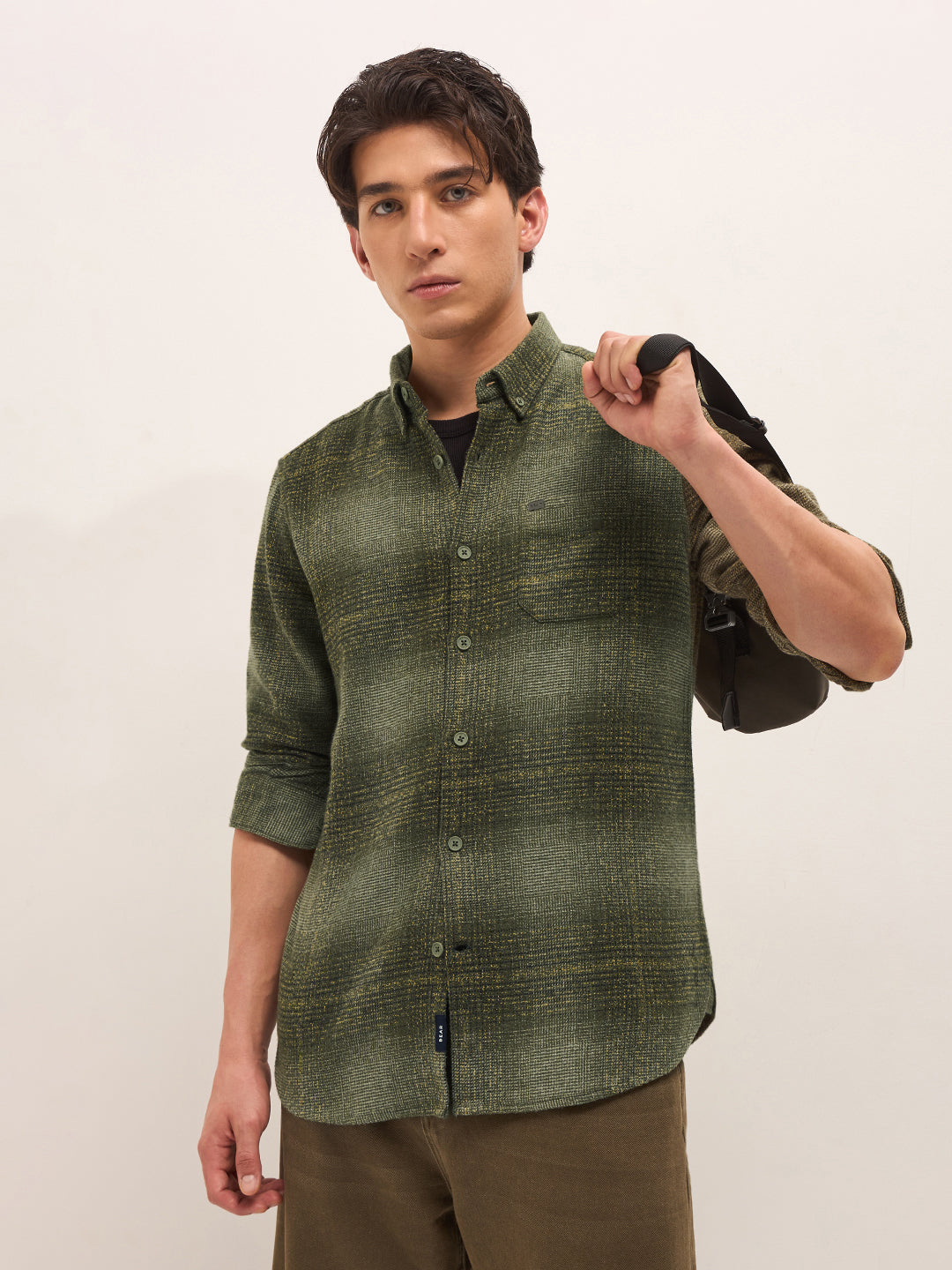 green woven check flannel slim fit casual shirt green woven check flannel slim fit casual shirt