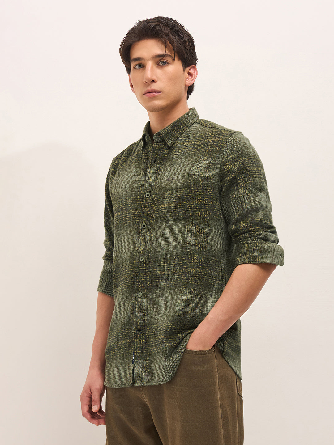 green woven check flannel slim fit casual shirt green woven check flannel slim fit casual shirt