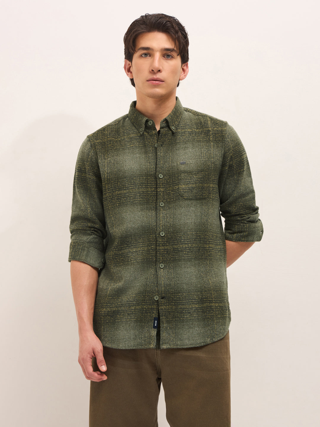 green woven check flannel slim fit casual shirt green woven check flannel slim fit casual shirt