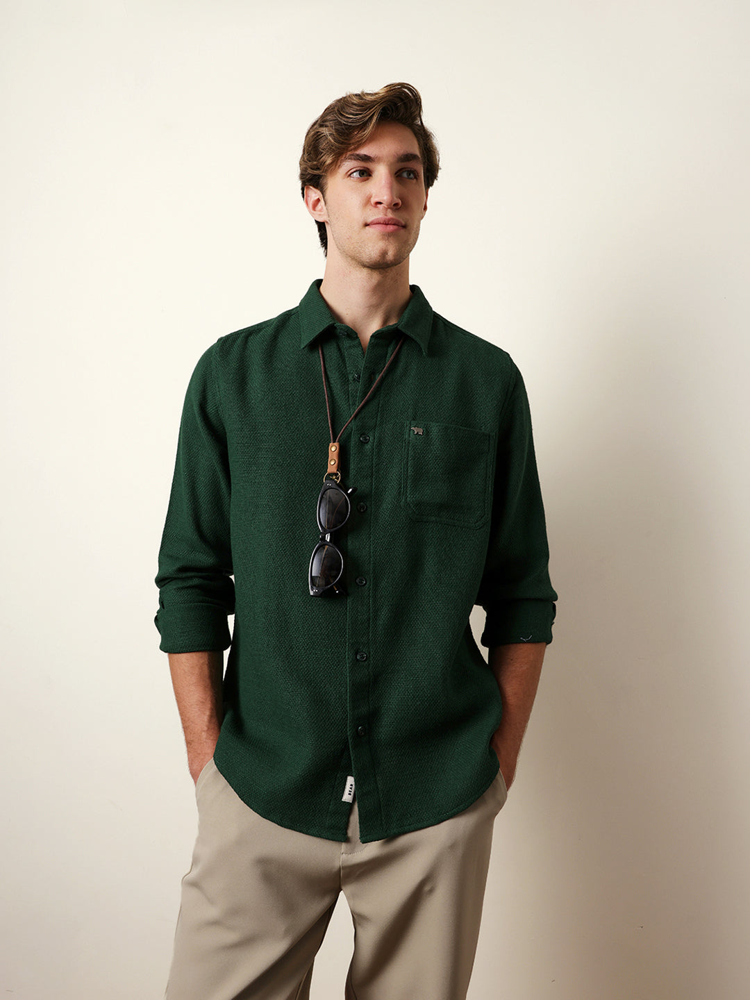 green woven textured regular fit casual shirt green woven textured regular fit casual shirt