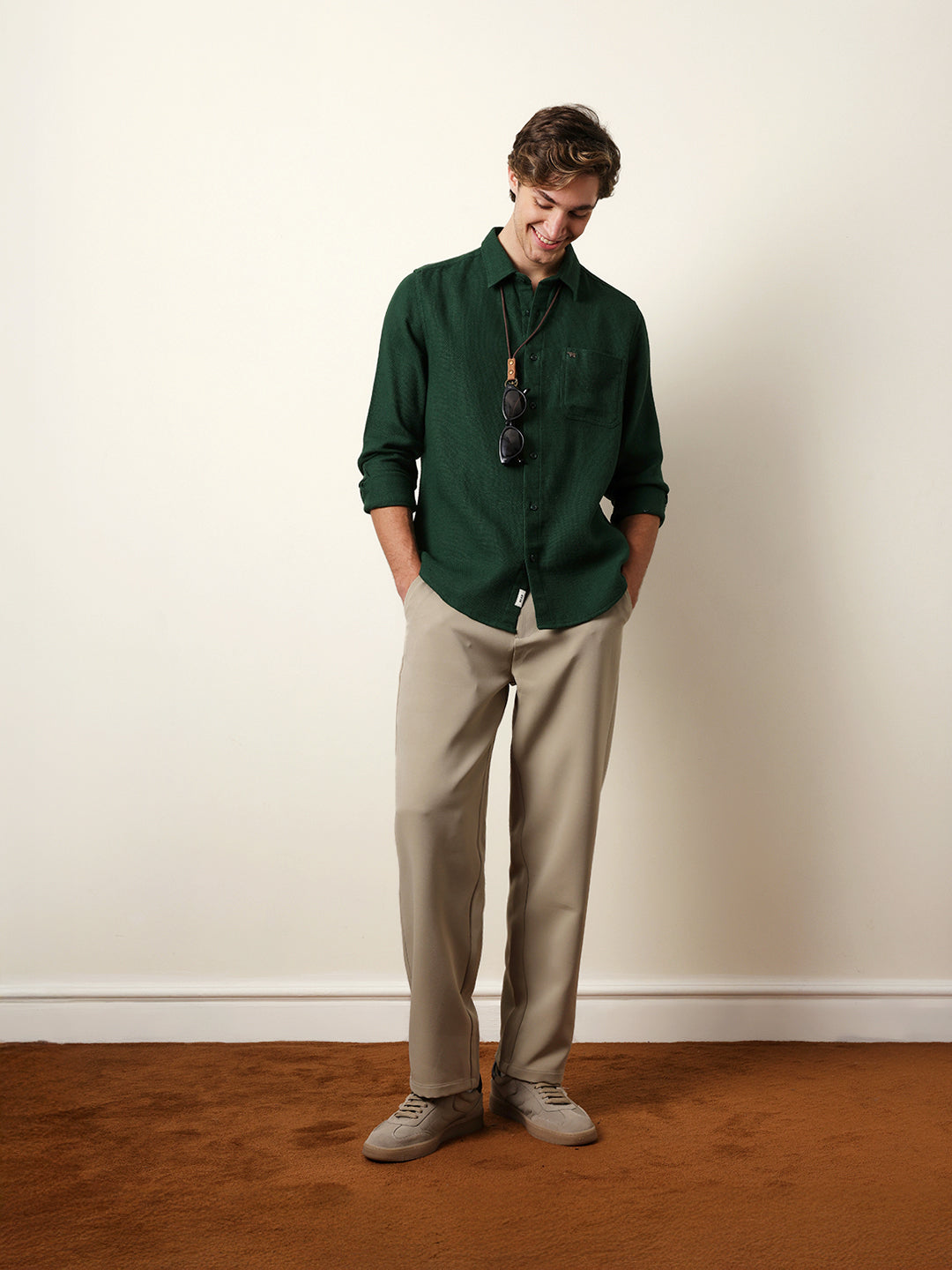 green woven textured regular fit casual shirt green woven textured regular fit casual shirt