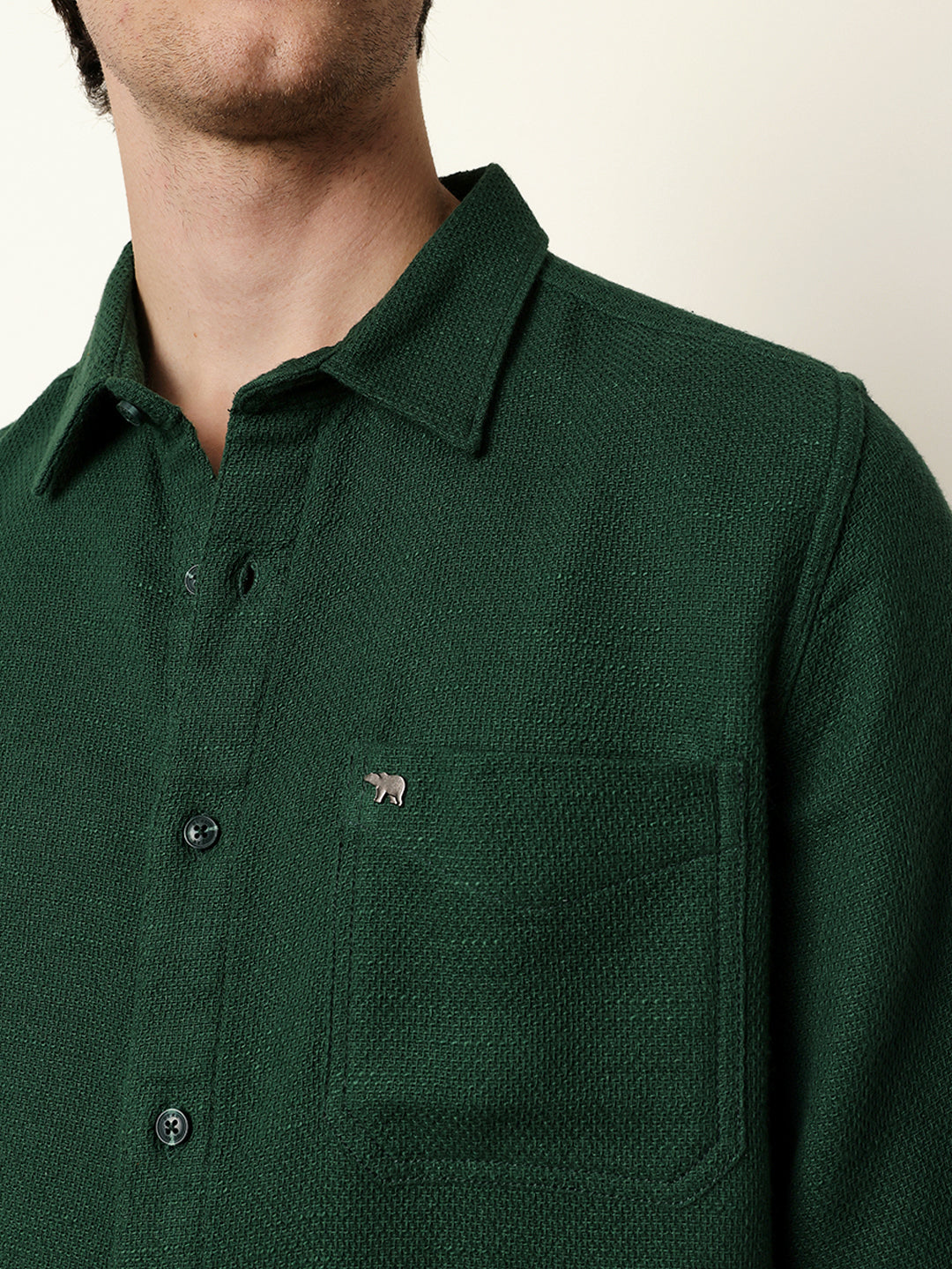 green woven textured regular fit casual shirt green woven textured regular fit casual shirt