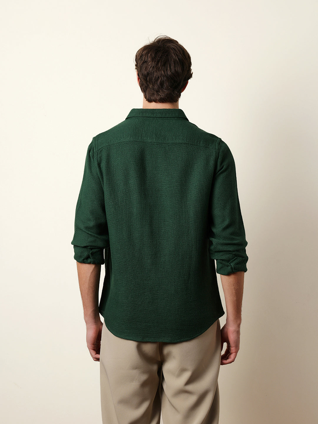 green woven textured regular fit casual shirt green woven textured regular fit casual shirt
