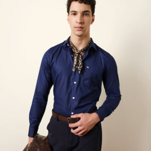 navy blue solid tailored fit formal shirt with french cuffs