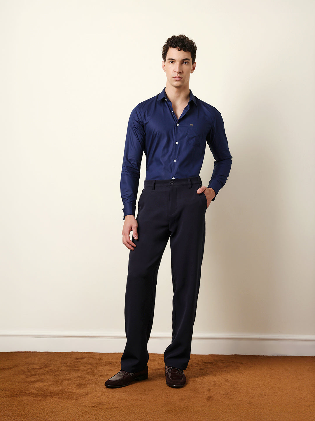 navy blue solid tailored fit formal shirt with french cuffs navy blue solid tailored fit formal shirt with french cuffs