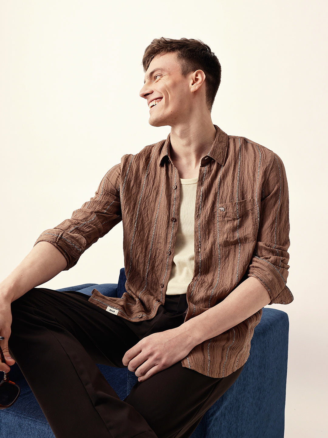 rust vertical seersucker pinstripe slim fit casual shirt rust vertical seersucker pinstripe slim fit casual shirt