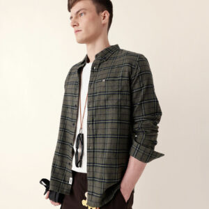 green flannel woven checked slim fit casual shirt