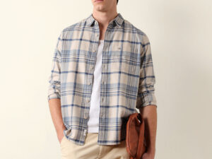 blue regular fit woven check flannel casual shirt
