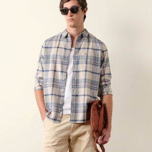 blue regular fit woven check flannel casual shirt