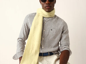 black & white vertical woven pinstriped slim fit casual shirt