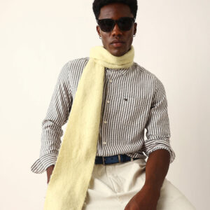 black & white vertical woven pinstriped slim fit casual shirt