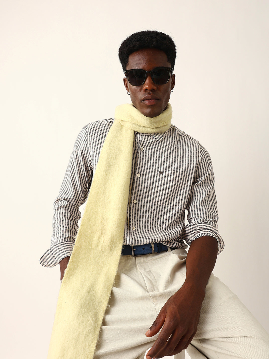 black & white vertical woven pinstriped slim fit casual shirt black & white vertical woven pinstriped slim fit casual shirt