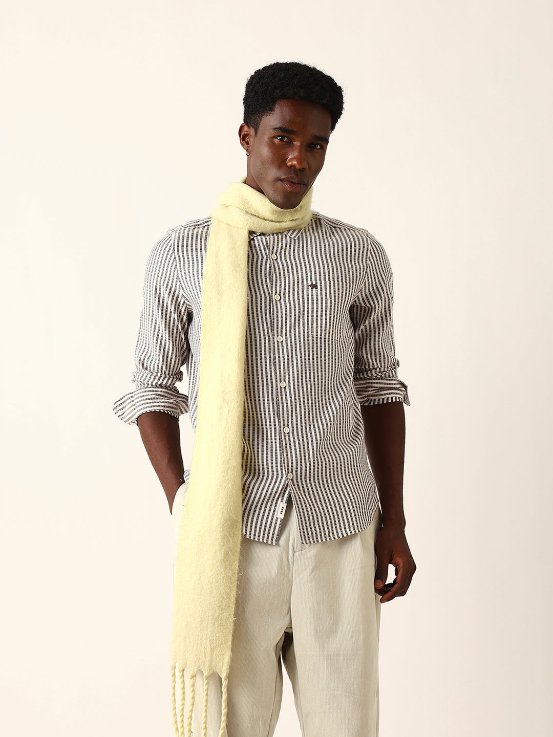 black & white vertical woven pinstriped slim fit casual shirt black & white vertical woven pinstriped slim fit casual shirt