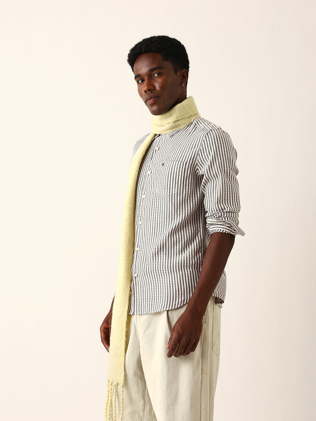black & white vertical woven pinstriped slim fit casual shirt black & white vertical woven pinstriped slim fit casual shirt
