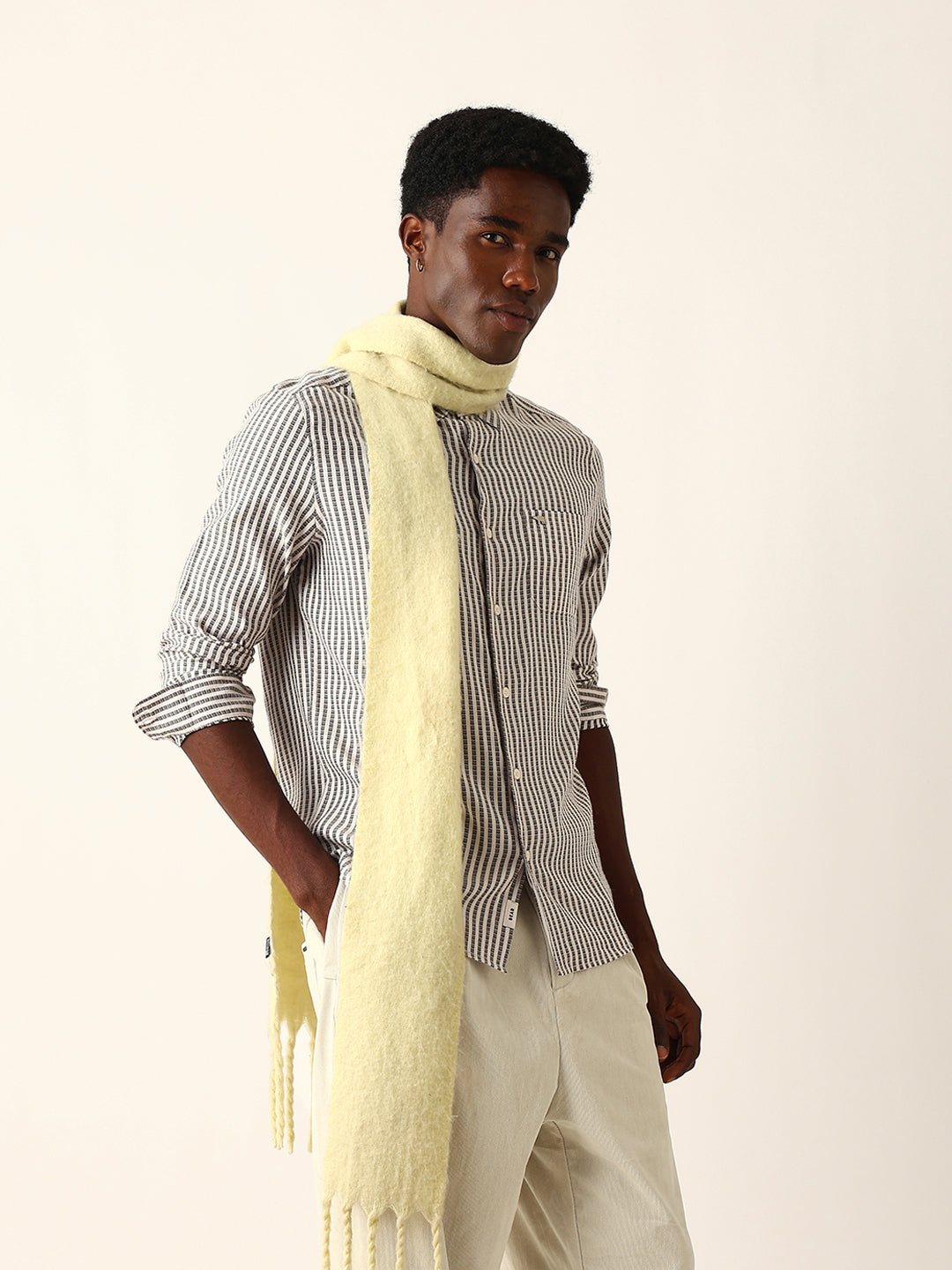 black & white vertical woven pinstriped slim fit casual shirt black & white vertical woven pinstriped slim fit casual shirt