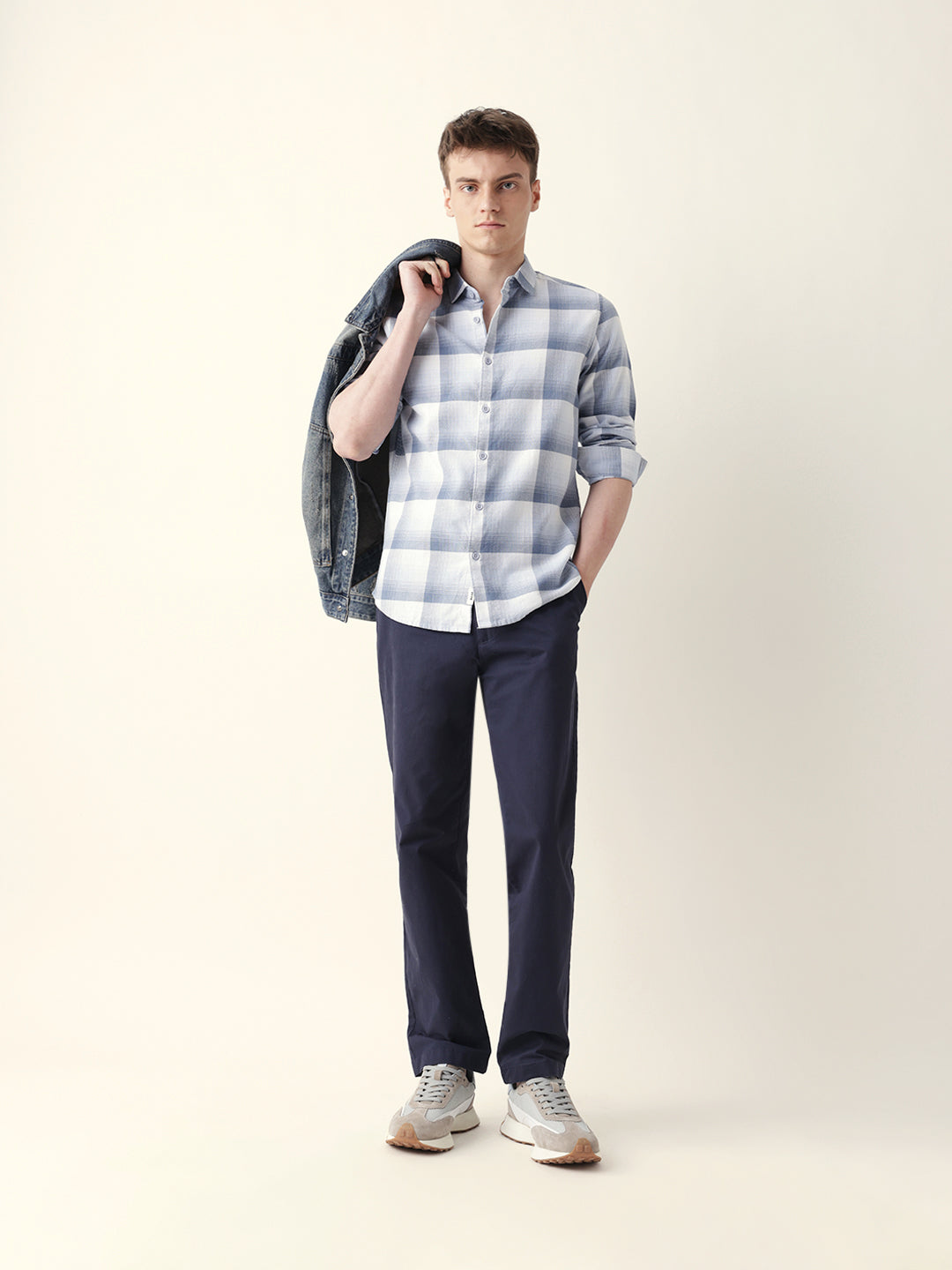 blue with white woven checkered slim fit casual shirt blue with white woven checkered slim fit casual shirt