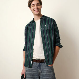 green vertical stripes slim fit casual shirt