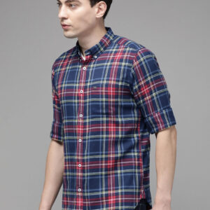 men blue slim flannel button down casual shirt