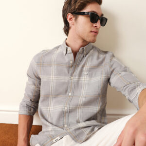 light grey woven check slim fit casual shirt