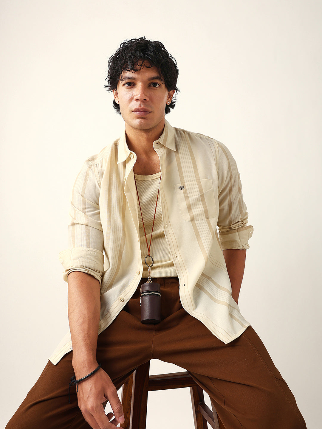 cream woven vertical striped slim fit casual shirt cream woven vertical striped slim fit casual shirt