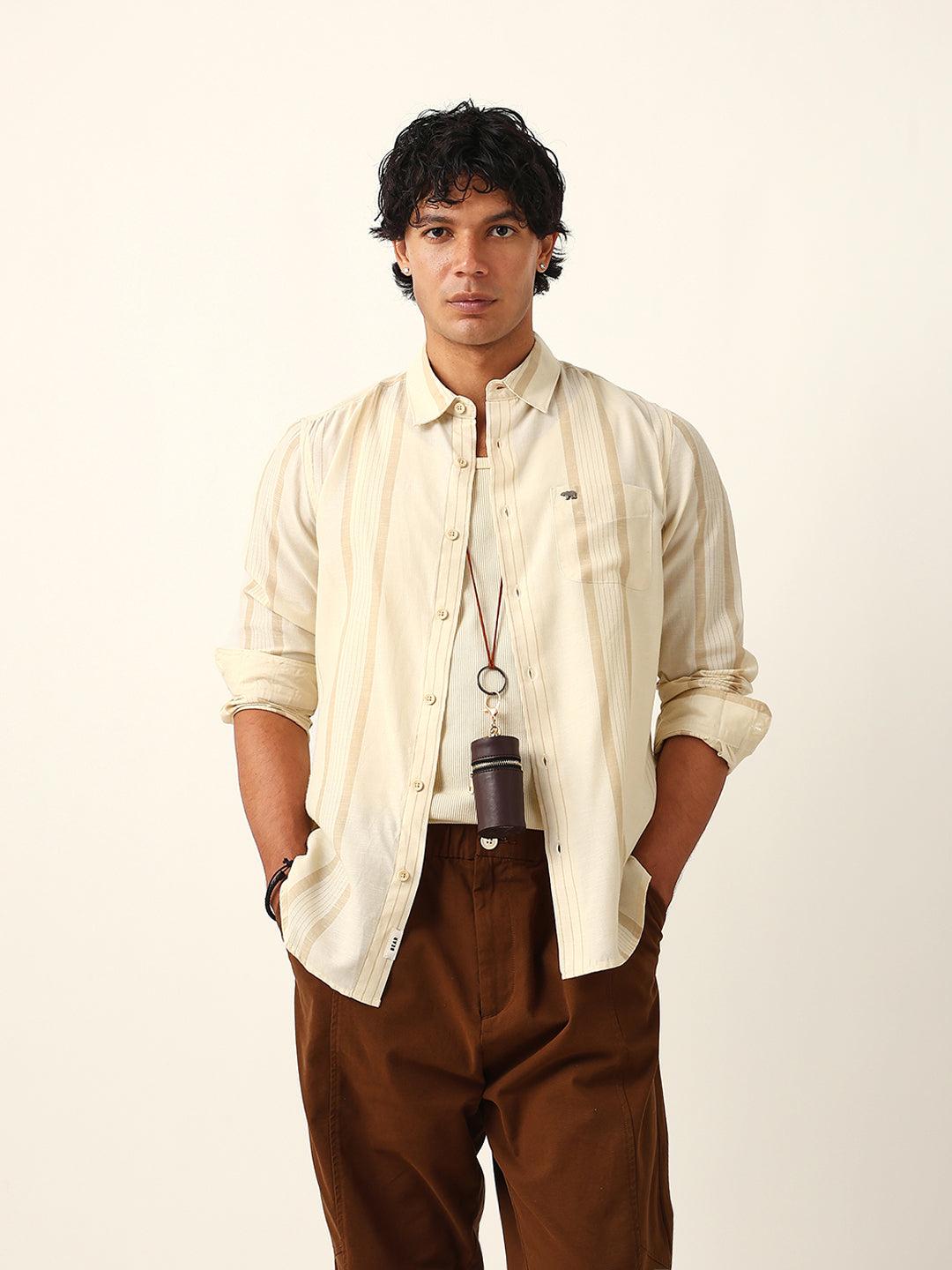 cream woven vertical striped slim fit casual shirt cream woven vertical striped slim fit casual shirt