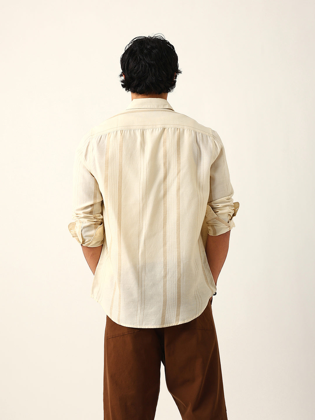 cream woven vertical striped slim fit casual shirt cream woven vertical striped slim fit casual shirt