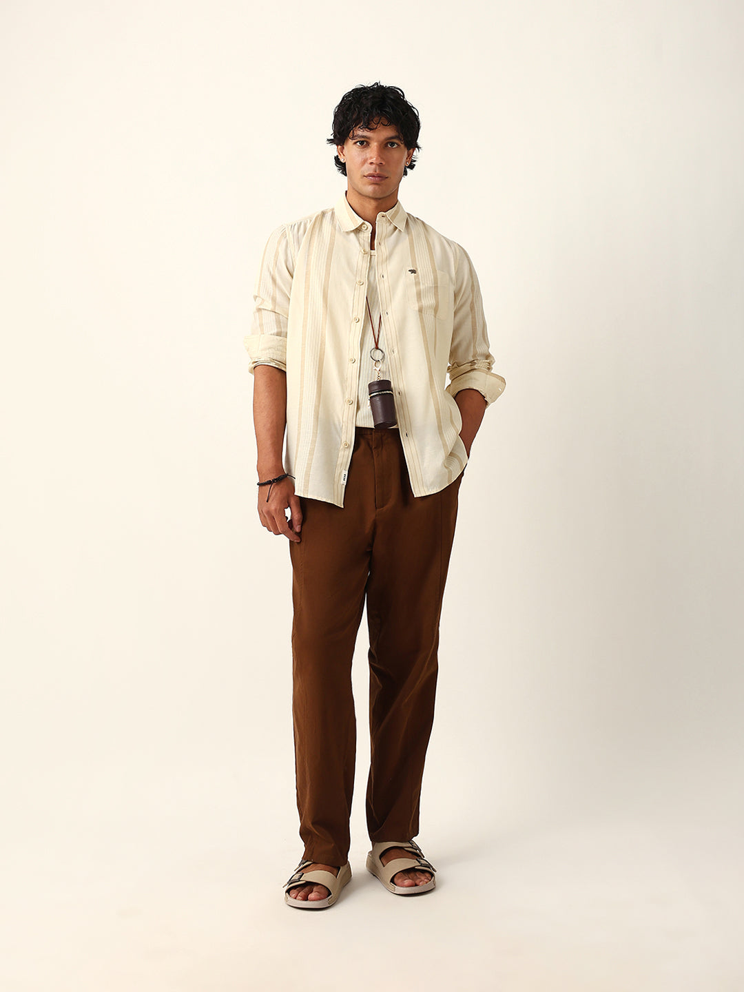 cream woven vertical striped slim fit casual shirt cream woven vertical striped slim fit casual shirt