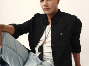black block woven check slim fit casual shirt