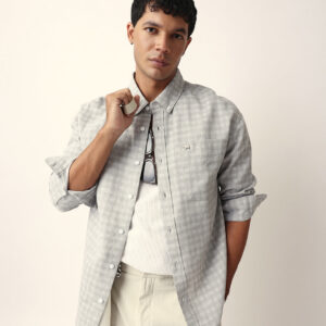 grey woven micro check textured relax fit overshirt