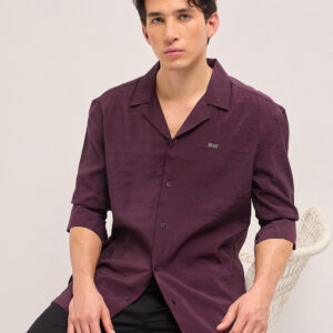 maroon lenzing modal solid oversize fit casual shirt