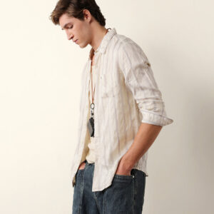 purple & cream seersucker vertical pinstripe slim fit casual shirt