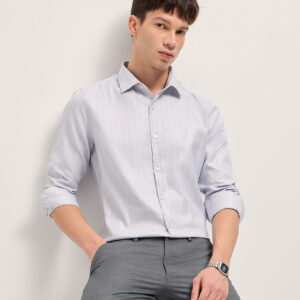 grey woven stripe pattern tailored fit formal shirt