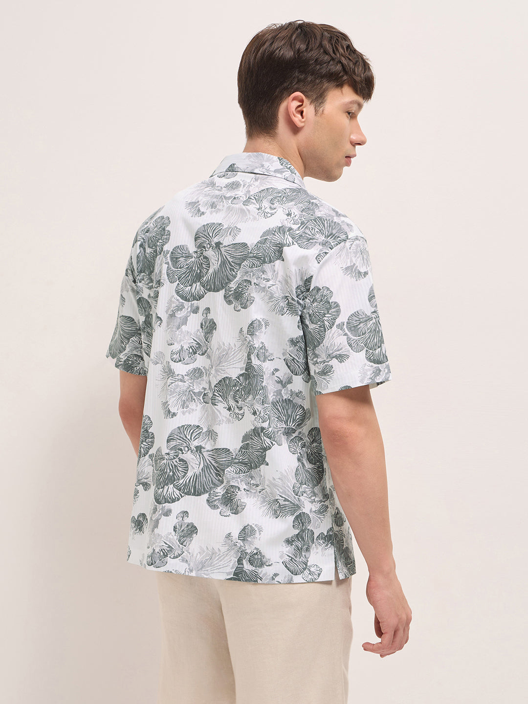 white tropical floral print relaxed fit cuban collar shirt white tropical floral print relaxed fit cuban collar shirt