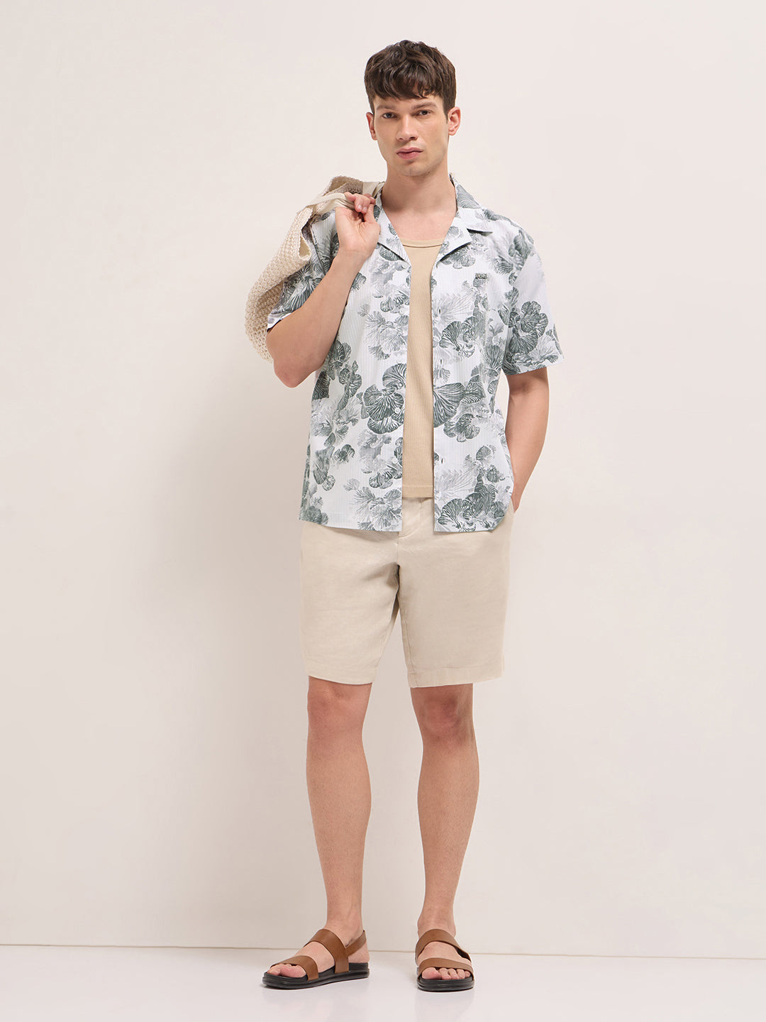 white tropical floral print relaxed fit cuban collar shirt white tropical floral print relaxed fit cuban collar shirt