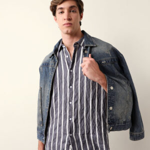 grey vertical stripe regular fit casual shirt