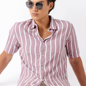 pink vertical stripe regular fit casual shirt