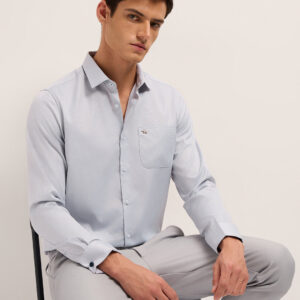 grey woven micro checks tailored fit formal shirt