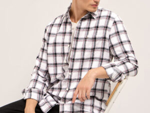 white tartan checked flannel slim fit casual shirt