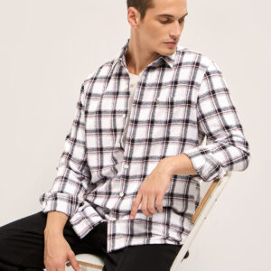 white tartan checked flannel slim fit casual shirt