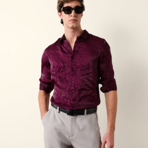 purple regular fit casual shirt with crinkle effect & subtle sheen finish