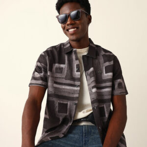 multicolor textured check geometric digital print relaxed fit casual shirt