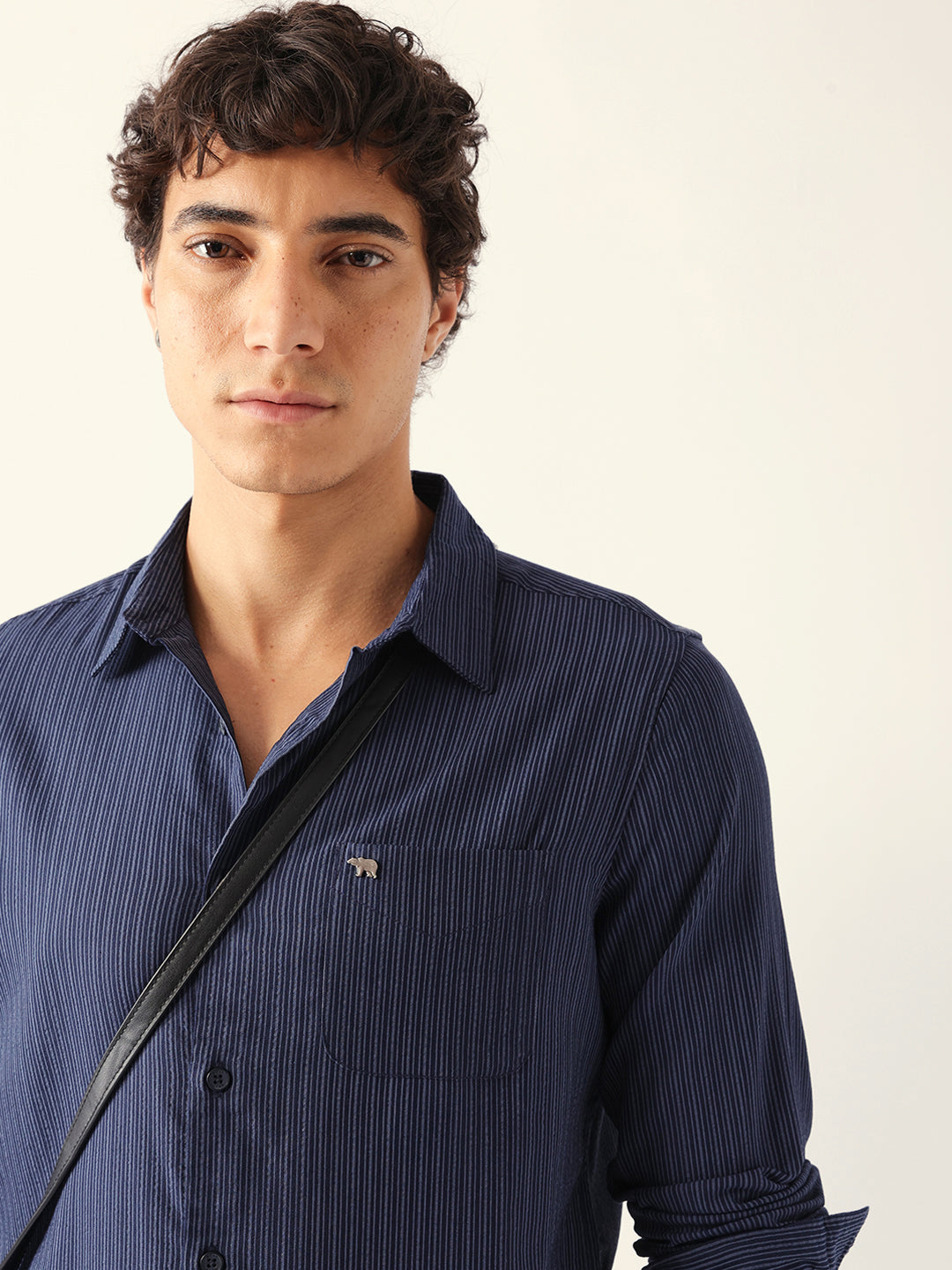 blue slim fit casual shirt with vertical pine stripes blue slim fit casual shirt with vertical pine stripes