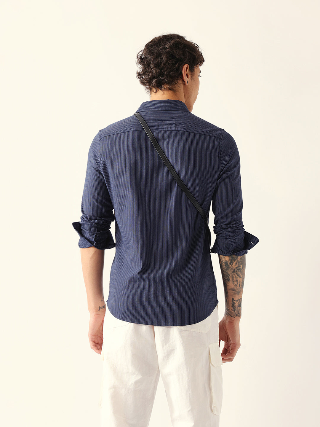 blue slim fit casual shirt with vertical pine stripes blue slim fit casual shirt with vertical pine stripes