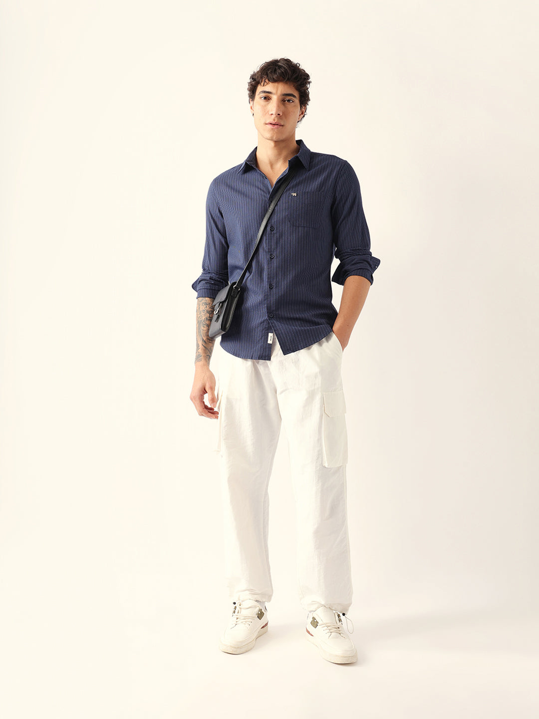 blue slim fit casual shirt with vertical pine stripes blue slim fit casual shirt with vertical pine stripes
