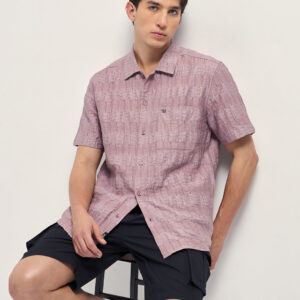 pink crinkle textured regular fit half sleeve casual shirt