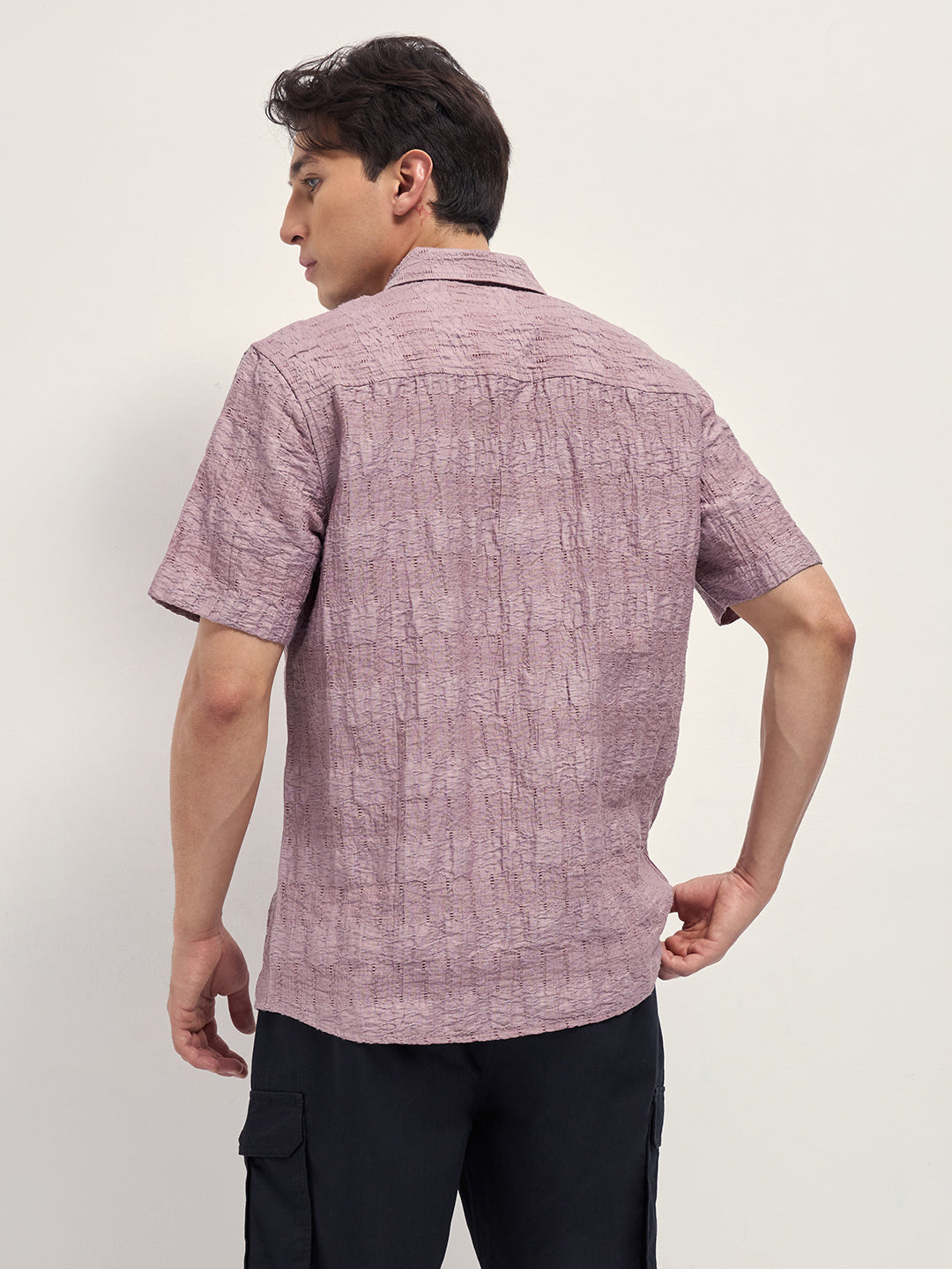 pink crinkle textured regular fit half sleeve casual shirt pink crinkle textured regular fit half sleeve casual shirt