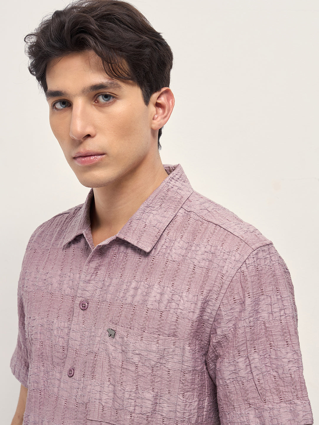 pink crinkle textured regular fit half sleeve casual shirt pink crinkle textured regular fit half sleeve casual shirt