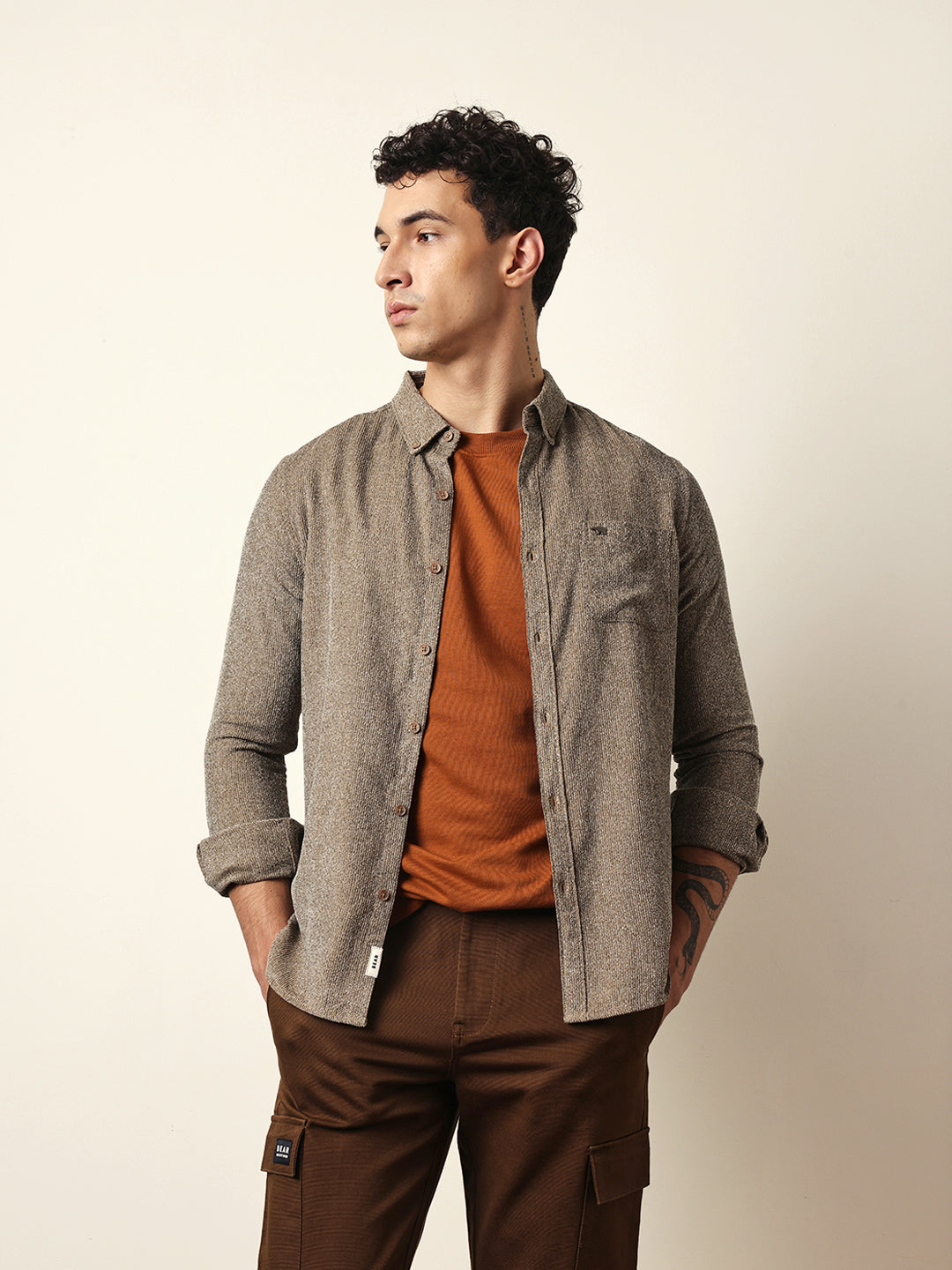 brown textured woven striped slim fit casual shirt brown textured woven striped slim fit casual shirt