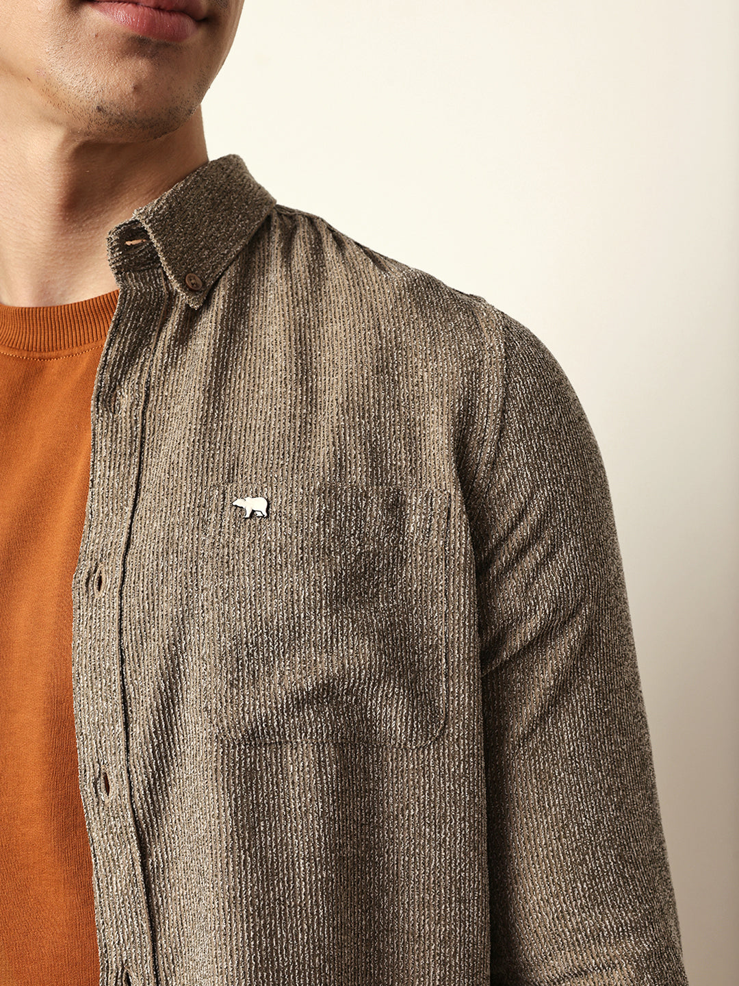 brown textured woven striped slim fit casual shirt brown textured woven striped slim fit casual shirt