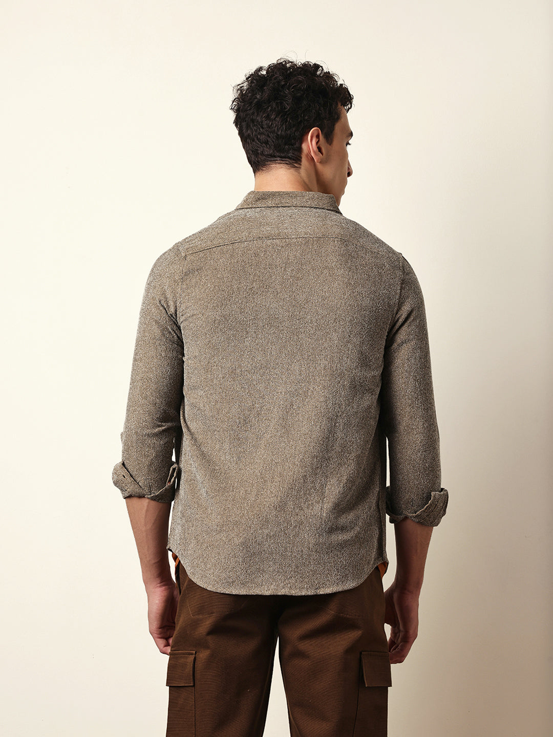 brown textured woven striped slim fit casual shirt brown textured woven striped slim fit casual shirt